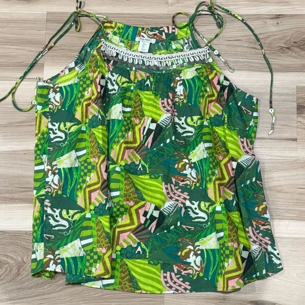 Haute Hippie Beaded Sleeveless Sea Shells India Top Green Women’s Large